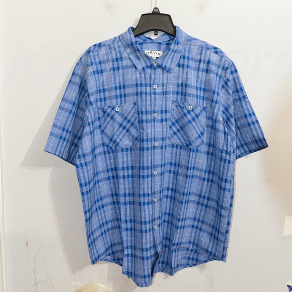 NWT Orvis Men’s Short Sleeve Woven tech shirt True BLue - Picture 2 of 8